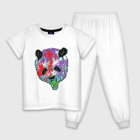 Детская пижама хлопок с принтом Панда в Санкт-Петербурге, 100% хлопок |  брюки и футболка прямого кроя, без карманов, на брюках мягкая резинка на поясе и по низу штанин
 | Тематика изображения на принте: animal | animals | australia | bear | paint | panda | panda bear | австралия | голова | голова панды | животное | зубы | клыки | краска | краски | медведь | медведь панда | панда | пандочка | природа | рисунок