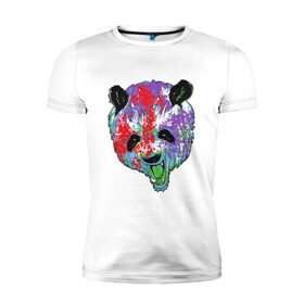 Мужская футболка хлопок Slim с принтом Панда в Санкт-Петербурге, 92% хлопок, 8% лайкра | приталенный силуэт, круглый вырез ворота, длина до линии бедра, короткий рукав | animal | animals | australia | bear | paint | panda | panda bear | австралия | голова | голова панды | животное | зубы | клыки | краска | краски | медведь | медведь панда | панда | пандочка | природа | рисунок