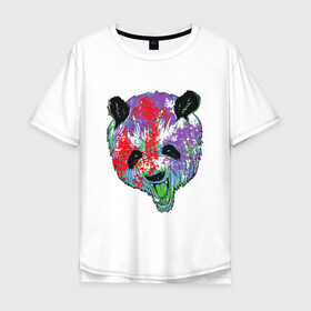Мужская футболка хлопок Oversize с принтом Панда в Санкт-Петербурге, 100% хлопок | свободный крой, круглый ворот, “спинка” длиннее передней части | animal | animals | australia | bear | paint | panda | panda bear | австралия | голова | голова панды | животное | зубы | клыки | краска | краски | медведь | медведь панда | панда | пандочка | природа | рисунок