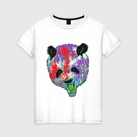 Женская футболка хлопок с принтом Панда в Санкт-Петербурге, 100% хлопок | прямой крой, круглый вырез горловины, длина до линии бедер, слегка спущенное плечо | animal | animals | australia | bear | paint | panda | panda bear | австралия | голова | голова панды | животное | зубы | клыки | краска | краски | медведь | медведь панда | панда | пандочка | природа | рисунок