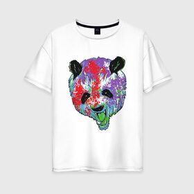 Женская футболка хлопок Oversize с принтом Панда в Санкт-Петербурге, 100% хлопок | свободный крой, круглый ворот, спущенный рукав, длина до линии бедер
 | animal | animals | australia | bear | paint | panda | panda bear | австралия | голова | голова панды | животное | зубы | клыки | краска | краски | медведь | медведь панда | панда | пандочка | природа | рисунок