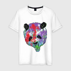 Мужская футболка хлопок с принтом Панда в Санкт-Петербурге, 100% хлопок | прямой крой, круглый вырез горловины, длина до линии бедер, слегка спущенное плечо. | animal | animals | australia | bear | paint | panda | panda bear | австралия | голова | голова панды | животное | зубы | клыки | краска | краски | медведь | медведь панда | панда | пандочка | природа | рисунок
