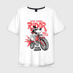 Мужская футболка хлопок Oversize с принтом Best Doggy Rider в Санкт-Петербурге, 100% хлопок | свободный крой, круглый ворот, “спинка” длиннее передней части | art | dog | drawing | moto | motorcycle | racer | wheels | арт | гонщик | колеса | мото | мотоцикл | очки | пес | рисунок | собака