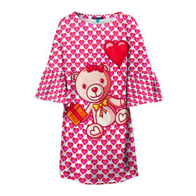 Детское платье 3D с принтом Медвежонок сюрприз в Санкт-Петербурге, 100% полиэстер | прямой силуэт, чуть расширенный к низу. Круглая горловина, на рукавах — воланы | baby | bear | love is | teddy | valentines | бабочка | бантик | валентина | влюбленный | воздушный шарик | девочка | игрушка | лучшая мама | любимая жена | люблю | любовь | малыш | марта | медведь | медвежата | милый