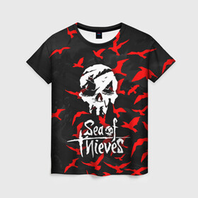 Женская футболка 3D с принтом SEA OF THIEVES в Санкт-Петербурге, 100% полиэфир ( синтетическое хлопкоподобное полотно) | прямой крой, круглый вырез горловины, длина до линии бедер | game. | sea of thieve | sea of thieves | игра про пират | корабли | пираты | сиа оф зивс