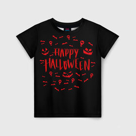 Детская футболка 3D с принтом Halloween в Санкт-Петербурге, 100% гипоаллергенный полиэфир | прямой крой, круглый вырез горловины, длина до линии бедер, чуть спущенное плечо, ткань немного тянется | halloween | jack | lantern | pumpkin | светильник джека | хэллоуин