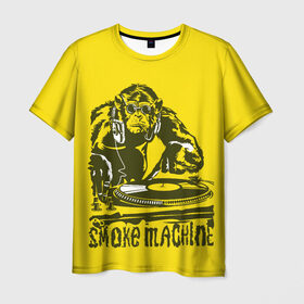 Мужская футболка 3D с принтом Дым машина в Санкт-Петербурге, 100% полиэфир | прямой крой, круглый вырез горловины, длина до линии бедер | винила | дискотека. | дым машина | клубная музыка | обезьяна за диск жокей | шимпанзе диджей