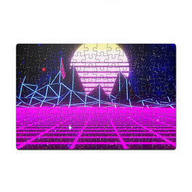 Пазл магнитный 126 элементов с принтом Synthwave в Санкт-Петербурге, полимерный материал с магнитным слоем | 126 деталей, размер изделия —  180*270 мм | synthwave | горы | горы синтвэйва | неоновые горы | синтвэйв