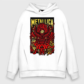 Мужское худи Oversize хлопок с принтом Metallica в Санкт-Петербурге, френч-терри — 70% хлопок, 30% полиэстер. Мягкий теплый начес внутри —100% хлопок | боковые карманы, эластичные манжеты и нижняя кромка, капюшон на магнитной кнопке | fangs | group | horns | metallica | neon | octopus | thrash metal | группа | клыки | неон | рога | спрут | трэш металл