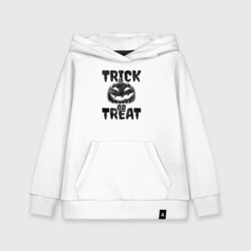 Детская толстовка хлопок с принтом Trick or treat в Санкт-Петербурге, 100% хлопок | Круглый горловой вырез, эластичные манжеты, пояс, капюшен | 31 октября | halloween | halowen | ведьма | день всех святых | джек | костюм | кровь | лого | монстр | надпись | праздник | приведение | призрак | светильник | символ | страшная | тыква | ужасы | хеллоуин | хеллуин