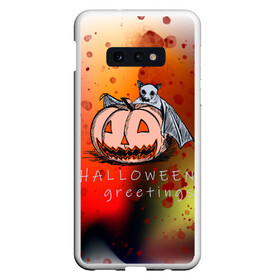 Чехол для Samsung S10E с принтом Bat and pumpkin в Санкт-Петербурге, Силикон | Область печати: задняя сторона чехла, без боковых панелей | Тематика изображения на принте: halloween | hallowen | halowen | helloween | день всех святых | летучая мышь | тыква | халовен | халовин | хеллуин | хеловин