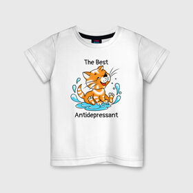 Детская футболка хлопок с принтом Antidepressant - кот Рыжик в Санкт-Петербурге, 100% хлопок | круглый вырез горловины, полуприлегающий силуэт, длина до линии бедер | antidepressant | cat | антидепрессант | веселый кот | кот | рыжий кот