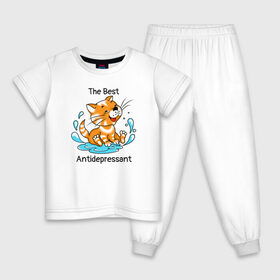 Детская пижама хлопок с принтом Antidepressant - кот Рыжик в Санкт-Петербурге, 100% хлопок |  брюки и футболка прямого кроя, без карманов, на брюках мягкая резинка на поясе и по низу штанин
 | antidepressant | cat | антидепрессант | веселый кот | кот | рыжий кот