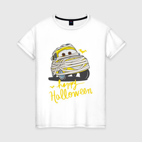 Женская футболка хлопок с принтом Луиджи в Санкт-Петербурге, 100% хлопок | прямой крой, круглый вырез горловины, длина до линии бедер, слегка спущенное плечо | cars | luigi | pixar | vdzagmar | walt disney | желтая тачка | луиджи | тачки