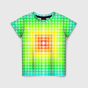 Детская футболка 3D с принтом Абстракция в Санкт-Петербурге, 100% гипоаллергенный полиэфир | прямой крой, круглый вырез горловины, длина до линии бедер, чуть спущенное плечо, ткань немного тянется | абстрактные | абстрактный | абстракция | квадрат | квадраты | плитка | плитки | плиточки | светящиеся | яркие | яркий