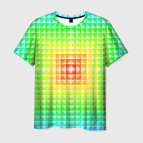 Мужская футболка 3D с принтом Абстракция в Санкт-Петербурге, 100% полиэфир | прямой крой, круглый вырез горловины, длина до линии бедер | абстрактные | абстрактный | абстракция | квадрат | квадраты | плитка | плитки | плиточки | светящиеся | яркие | яркий