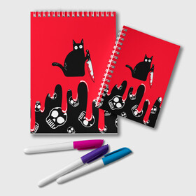 Блокнот с принтом WHAT CAT в Санкт-Петербурге, 100% бумага | 48 листов, плотность листов — 60 г/м2, плотность картонной обложки — 250 г/м2. Листы скреплены удобной пружинной спиралью. Цвет линий — светло-серый
 | Тематика изображения на принте: art | black | black cat | cat | dark | dark cat | halloween | what | what cat | what mem | арт | кот | кот арт | кот мем | мем | нож | праздник | прикол | прикольный кот | убица | хэллоуин | чёрный | чёрный кот | что | что мем
