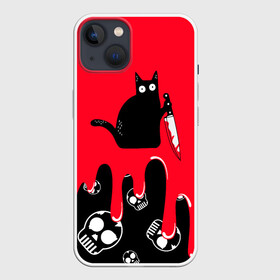Чехол для iPhone 13 с принтом WHAT CAT в Санкт-Петербурге,  |  | art | black | black cat | cat | dark | dark cat | halloween | what | what cat | what mem | арт | кот | кот арт | кот мем | мем | нож | праздник | прикол | прикольный кот | убица | хэллоуин | чёрный | чёрный кот | что | что мем