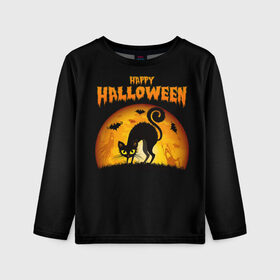 Детский лонгслив 3D с принтом Helloween в Санкт-Петербурге, 100% полиэстер | длинные рукава, круглый вырез горловины, полуприлегающий силуэт
 | halloween | ведьма | летучая мышь | полнолуние | привидение | призрак | тыква | хеллоуин | хелуин | хэллоин | хэллоуин | хэлоуин | хэлуин | черный кот