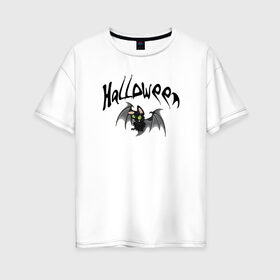 Женская футболка хлопок Oversize с принтом Хеллоуин в Санкт-Петербурге, 100% хлопок | свободный крой, круглый ворот, спущенный рукав, длина до линии бедер
 | halloween | гадания | игры | летучие | мертвых | момо | мыши | нечистые | праздик | силы | тыквы | хеллоуин