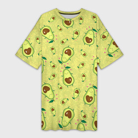 Платье-футболка 3D с принтом Милашка авокадик в Санкт-Петербурге,  |  | avocado | fruits | heart | vegetables | авокадо | овощи | сердца | сердце | фрукты