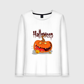 Женский лонгслив хлопок с принтом HALLOWEEN в Санкт-Петербурге, 100% хлопок |  | halloween | pumpkin | арт | арт черепа | голова | голова джека | джек | мертвец | мертвецы | праздник | праздник мёртвых | сыетильник джека | тыква | хэллоуин | череп | черпа