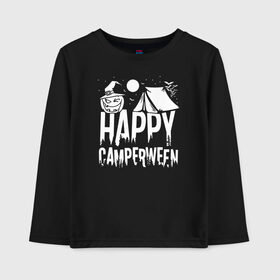 Детский лонгслив хлопок с принтом Happy camperween в Санкт-Петербурге, 100% хлопок | круглый вырез горловины, полуприлегающий силуэт, длина до линии бедер | 31 октября | halloween | halowen | ведьма | день всех святых | джек | костюм | кровь | лого | монстр | надпись | праздник | приведение | призрак | светильник | символ | страшная | тыква | ужасы | хеллоуин | хеллуин