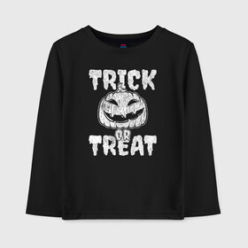 Детский лонгслив хлопок с принтом Trick or treat в Санкт-Петербурге, 100% хлопок | круглый вырез горловины, полуприлегающий силуэт, длина до линии бедер | 31 октября | halloween | halowen | ведьма | день всех святых | джек | костюм | кровь | лого | монстр | надпись | праздник | приведение | призрак | светильник | символ | страшная | тыква | ужасы | хеллоуин | хеллуин