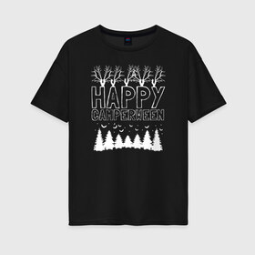 Женская футболка хлопок Oversize с принтом Happy Halloween в Санкт-Петербурге, 100% хлопок | свободный крой, круглый ворот, спущенный рукав, длина до линии бедер
 | 31 октября | halloween | halowen | ведьма | день всех святых | джек | костюм | кровь | лого | монстр | надпись | праздник | приведение | призрак | светильник | символ | страшная | тыква | ужасы | хеллоуин | хеллуин