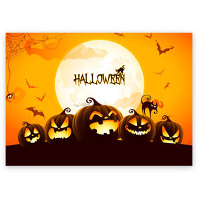 Поздравительная открытка с принтом HALLOWEEN. в Санкт-Петербурге, 100% бумага | плотность бумаги 280 г/м2, матовая, на обратной стороне линовка и место для марки
 | bones | ghost | halloween | pumpkin | skull | кости | летучие мыши | приведение | призрак | скелет | тыква | хеллоуин | хоррор | хэллоуин