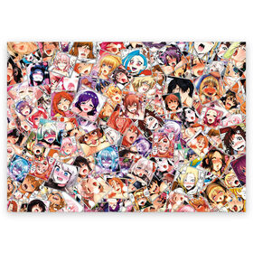 Поздравительная открытка с принтом Color ahegao в Санкт-Петербурге, 100% бумага | плотность бумаги 280 г/м2, матовая, на обратной стороне линовка и место для марки
 | ahegao | anime | manga | аниме | ахегао | коллаж | манга | паттерн | цвет