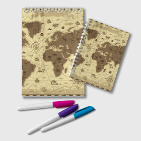 Блокнот с принтом Карта мира в Санкт-Петербурге, 100% бумага | 48 листов, плотность листов — 60 г/м2, плотность картонной обложки — 250 г/м2. Листы скреплены удобной пружинной спиралью. Цвет линий — светло-серый
 | география | карта | карта мира | корабли | моряки
