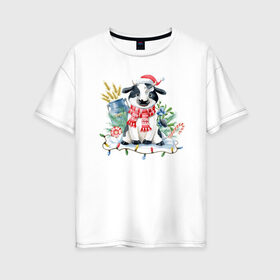 Женская футболка хлопок Oversize с принтом символ нового года в Санкт-Петербурге, 100% хлопок | свободный крой, круглый ворот, спущенный рукав, длина до линии бедер
 | 2021 | бык | год быка | год коровы | новый год | символ года