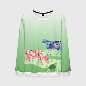 Мужской свитшот 3D с принтом коровы в Санкт-Петербурге, 100% полиэстер с мягким внутренним слоем | круглый вырез горловины, мягкая резинка на манжетах и поясе, свободная посадка по фигуре | 2021 | бык | год быка | год коровы | новый год | символ года
