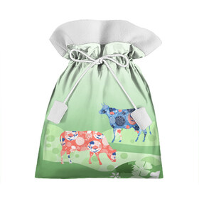 Подарочный 3D мешок с принтом коровы в Санкт-Петербурге, 100% полиэстер | Размер: 29*39 см | 2021 | бык | год быка | год коровы | новый год | символ года