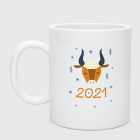 Кружка с принтом год быка 2021 в Санкт-Петербурге, керамика | объем — 330 мл, диаметр — 80 мм. Принт наносится на бока кружки, можно сделать два разных изображения | 2021 | бык | год быка | год коровы | новый год | символ года