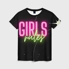 Женская футболка 3D с принтом Девичьи правила в Санкт-Петербурге, 100% полиэфир ( синтетическое хлопкоподобное полотно) | прямой крой, круглый вырез горловины, длина до линии бедер | гламур | девочки | девушки | женщина | мотивация | правило | розовый | цитата | чёрный