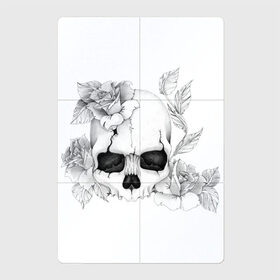 Магнитный плакат 2Х3 с принтом Череп с розами в Санкт-Петербурге, Полимерный материал с магнитным слоем | 6 деталей размером 9*9 см | арт | белый | вектор | зубы | карандаш | рисунок | рисунок карандашом | роза | розы | цветок | цветы | череп | чёрный