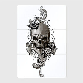 Магнитный плакат 2Х3 с принтом Рисунок черепа в Санкт-Петербурге, Полимерный материал с магнитным слоем | 6 деталей размером 9*9 см | арт | белый | вектор | зубы | оскал | рисунок | роза | розы | серый | цветок | цветы | череп | чёрный