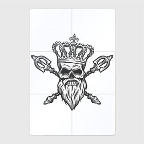 Магнитный плакат 2Х3 с принтом Череп короля в Санкт-Петербурге, Полимерный материал с магнитным слоем | 6 деталей размером 9*9 см | арт | белый | борода | вектор | карандаш | корона | рисунок | рисунок карандашом | череп | чёрный