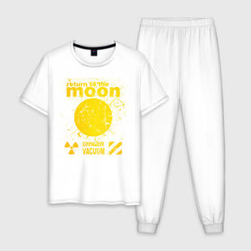 Мужская пижама хлопок с принтом moon возвращение в Санкт-Петербурге, 100% хлопок | брюки и футболка прямого кроя, без карманов, на брюках мягкая резинка на поясе и по низу штанин
 | вакуум | возвращение | космос | луна | на луну | опасный