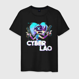 Мужская футболка хлопок с принтом Cyber Lao в Санкт-Петербурге, 100% хлопок | прямой крой, круглый вырез горловины, длина до линии бедер, слегка спущенное плечо. | mc lao | mclao | бан | блогер | богатыри | лайрафортнайт | мельница | мслао