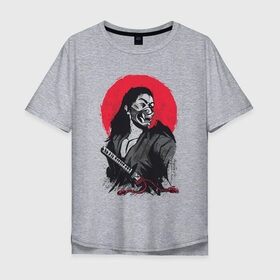 Мужская футболка хлопок Oversize с принтом Японский Воин Самурай в Санкт-Петербурге, 100% хлопок | свободный крой, круглый ворот, “спинка” длиннее передней части | art | blade | blood | illustration | japan | japanese | katana | mask | moon | ronin | samurai | sekiro | shogun | sword | tsushima | warrior | арт | в маске | иллюстрация | катана | кровавая | луна | мерч | меч | отступник | ронин | сегун |