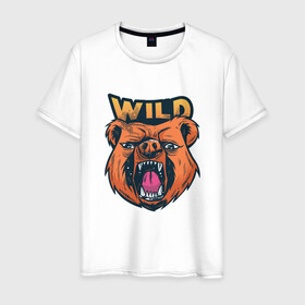 Мужская футболка хлопок с принтом Дикий Медведь в Санкт-Петербурге, 100% хлопок | прямой крой, круглый вырез горловины, длина до линии бедер, слегка спущенное плечо. | anger | angry | art | bear | nature | rage | raging | style | trend | wild | арт | гнев | дикая | злой | иллюстрация | карикатура | людоед | медвежонок | миша | мишка | монстр | портрет | потапыч | природа | рисунок | стиль | чудовище