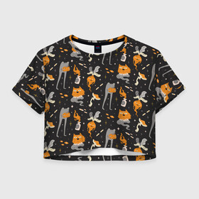 Женская футболка Crop-top 3D с принтом Halloween Monsters в Санкт-Петербурге, 100% полиэстер | круглая горловина, длина футболки до линии талии, рукава с отворотами | angry | art | cat | creatures | flame | grumpy | horror | kitten | kitty | merch | pussy | pussycat | арт | грибы | злые | иллюстрация | котенок | кошка | кринж | мерч | монстры | наряд | недовольные | огонь | паттерн | сердитые | создания
