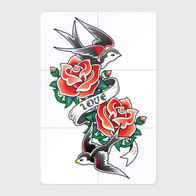 Магнитный плакат 2Х3 с принтом Птичье тату в Санкт-Петербурге, Полимерный материал с магнитным слоем | 6 деталей размером 9*9 см | love | арт | красная роза | красные розы | ласточка | ласточки | любовь | птица | птицы | рисунок | роза | розы | тату