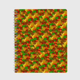 Тетрадь с принтом Autumn в Санкт-Петербурге, 100% бумага | 48 листов, плотность листов — 60 г/м2, плотность картонной обложки — 250 г/м2. Листы скреплены сбоку удобной пружинной спиралью. Уголки страниц и обложки скругленные. Цвет линий — светло-серый
 | abstraction | autumn | colorful | leaves | patterns | texture | абстракция | листья | осень | разноцветный | текстура | узоры