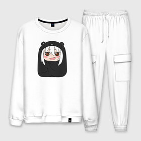 Мужской костюм хлопок с принтом Himouto! Umaru-chan black в Санкт-Петербурге, 100% хлопок | на свитшоте круглая горловина, мягкая резинка по низу. Брюки заужены к низу, на них два вида карманов: два “обычных” по бокам и два объемных, с клапанами, расположенные ниже линии бедра. Брюки с мягкой трикотажной резинкой на поясе и по низу штанин. В поясе для дополнительного комфорта — широкие завязки | Тематика изображения на принте: anime himouto | anime umaru | himoto | himouto | himouto black | himouto umaru | himouto umaru chan | umaru | umaru chan | аниме | аниме умару | аниме химото | двуличная сестренка умару | умару | химото | химото умару тян