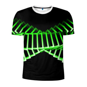 Мужская футболка 3D спортивная с принтом Неоновые квадраты в Санкт-Петербурге, 100% полиэстер с улучшенными характеристиками | приталенный силуэт, круглая горловина, широкие плечи, сужается к линии бедра | абстракция | зеленый квадрат | квадрат | неоновый квадрат | прямоугольник