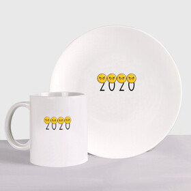 Набор: тарелка + кружка с принтом 2020 (Z) в Санкт-Петербурге, керамика | Кружка: объем — 330 мл, диаметр — 80 мм. Принт наносится на бока кружки, можно сделать два разных изображения. 
Тарелка: диаметр - 210 мм, диаметр для нанесения принта - 120 мм. | 2020 | 2020 год | 2020год | emoji | smail | smile | the end | апокалипсис | взрыв | год | конец света | мордочка | негатив | рожица | смаил | смайл | улыбка | эмоджи | ядерный взрыв